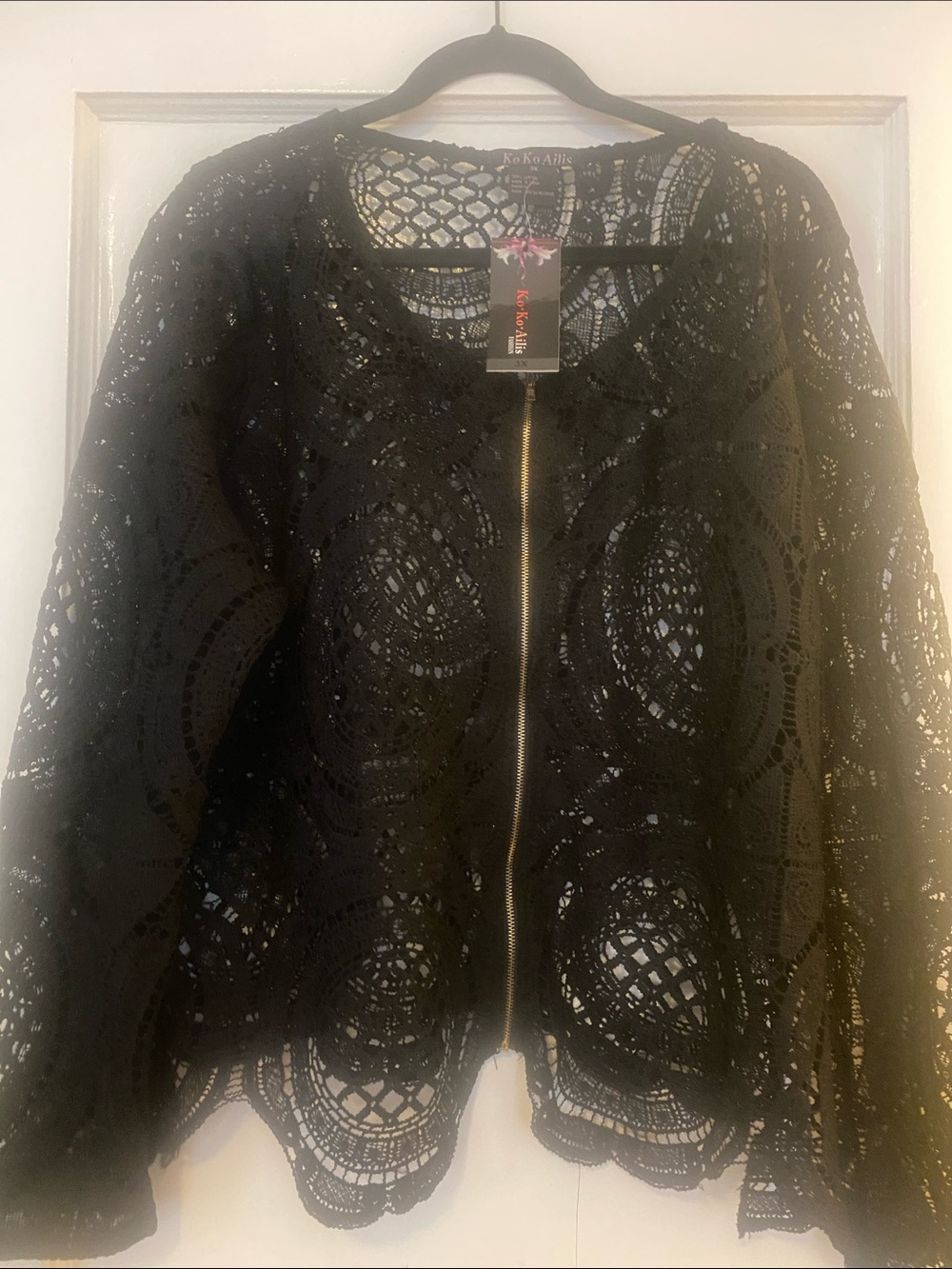 Black Crochet Zip-Front Jacket